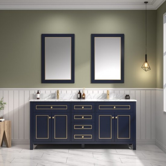 72" Blue Finish Sink Vanity Cabinet With Carrara White Top