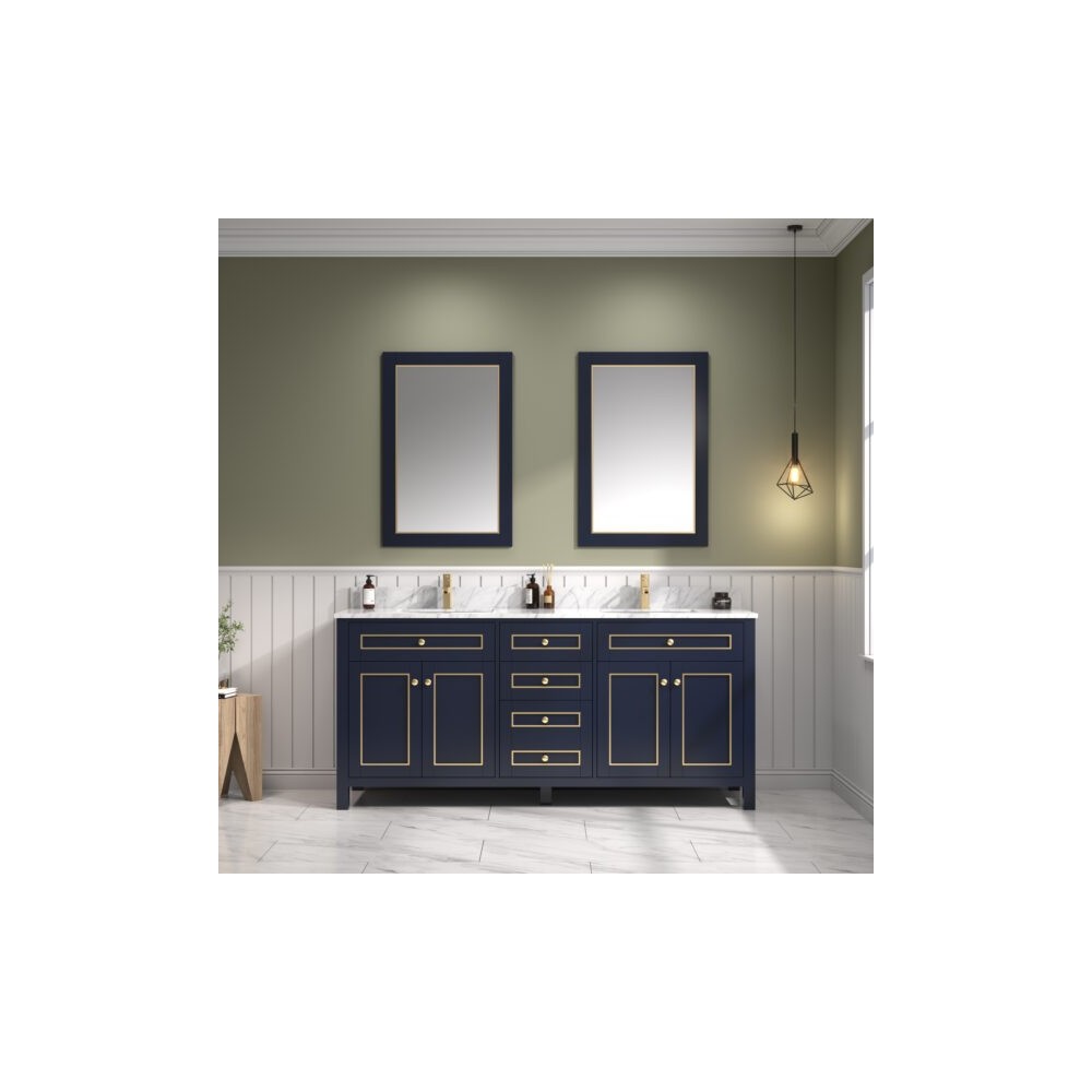 72" Blue Finish Sink Vanity Cabinet With Carrara White Top