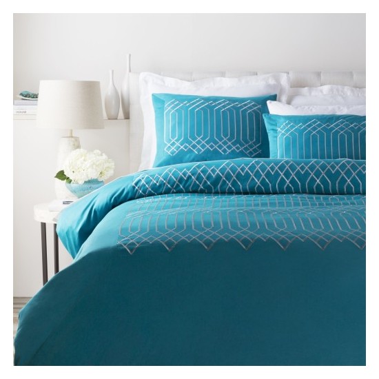 Surya Plaza Blue Full/Queen Duvet 88"W X 92"L