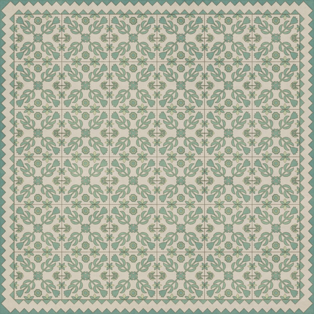 Folk Art Museum - Floral Quilt - First Snow 60x60 Vintage Vinyl Floorcloth