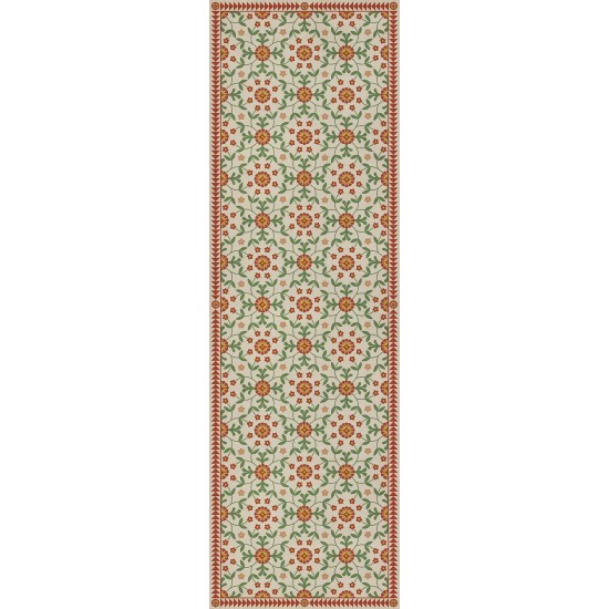 Folk Art Museum - Whig Rose - Contemplation 36x115 Vintage Vinyl Floorcloth