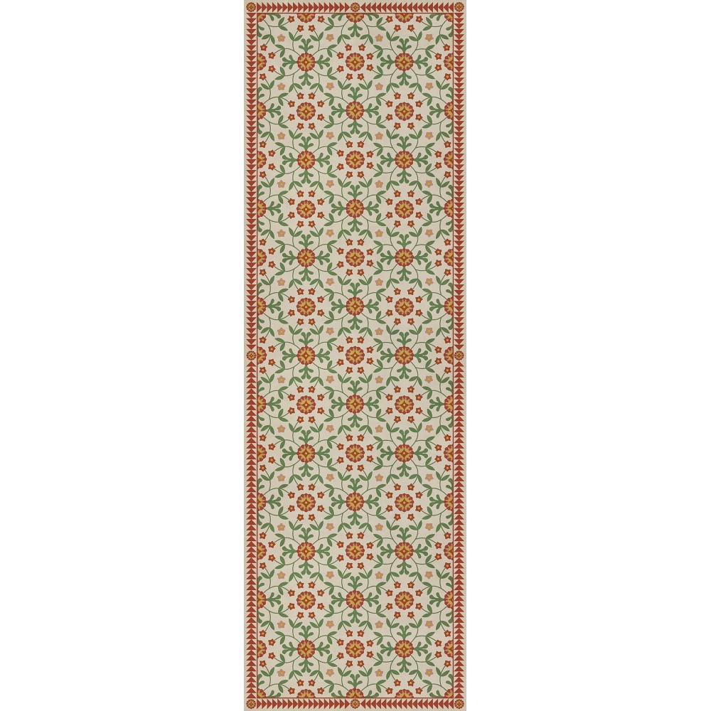 Folk Art Museum - Whig Rose - Contemplation 36x115 Vintage Vinyl Floorcloth