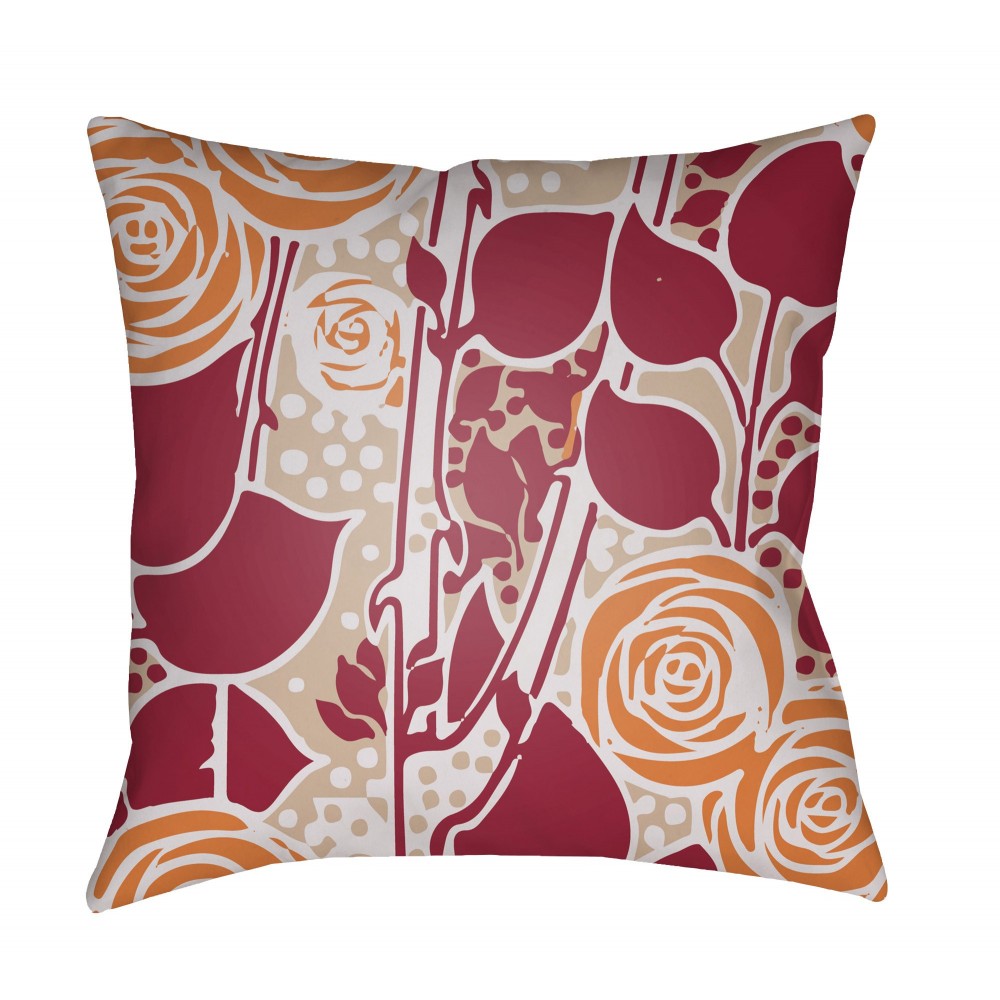 Surya Chinoiserie Floral Orange Pillow Cover 20"H X 20"W Surya Chinoiserie Floral Orange Pillow Cover 20"H X 20"W