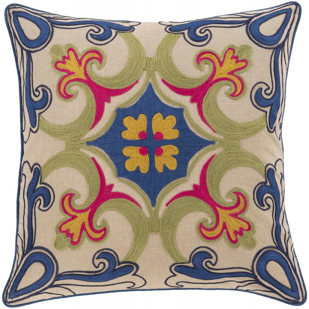 Surya Khavi Blue Pillow Cover 18"H X 18"W