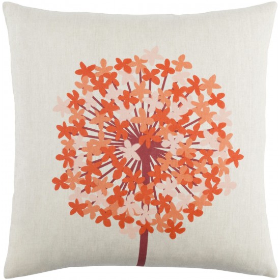 Surya Agapanthus Coral Pillow Shell With Down Insert 22"H X 22"W