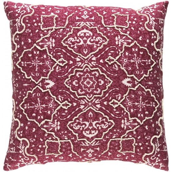 Surya Batik Dark Red Pillow Shell With Down Insert 20"H X 20"W