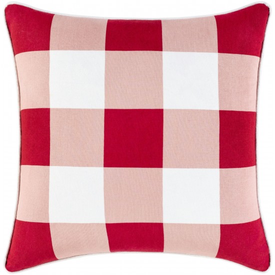 Surya Buffalo Plaid Red Pillow Shell With Down Insert 20"H X 20"W