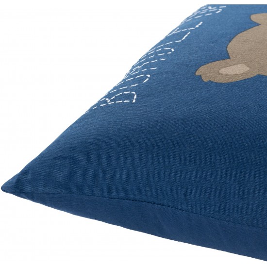 Surya Bundle Up Bear Dark Blue Pillow Shell With Down Insert 18"H X 18"W