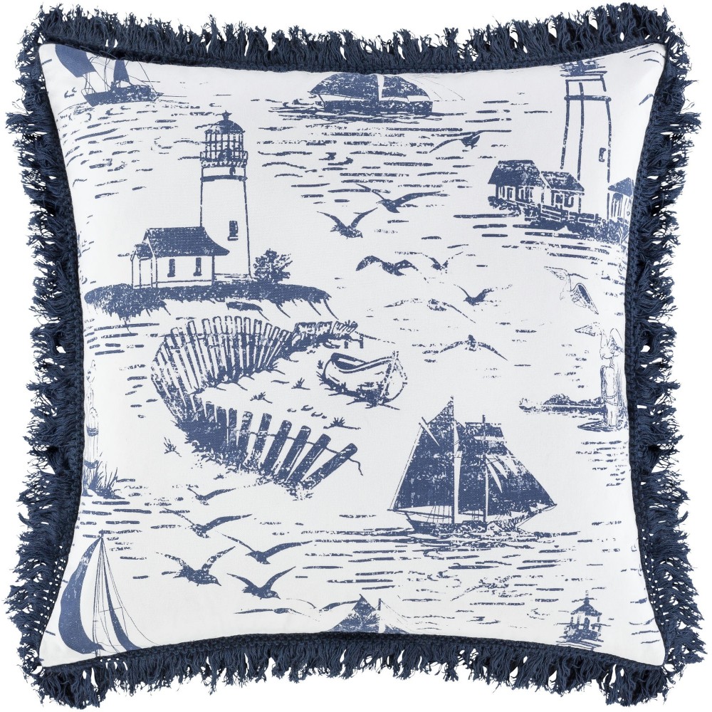 Surya Castaway Cwa-001 Ink Blue Pillow Shell With Down Insert 20"H X 20"W