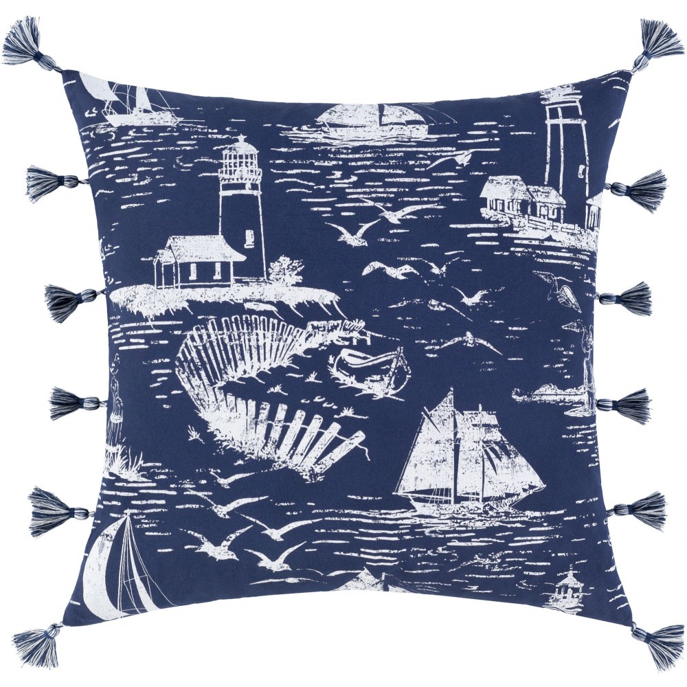 Surya Castaway Cwa-002 Ink Blue Pillow Shell With Polyester Insert 18"H X 18"W