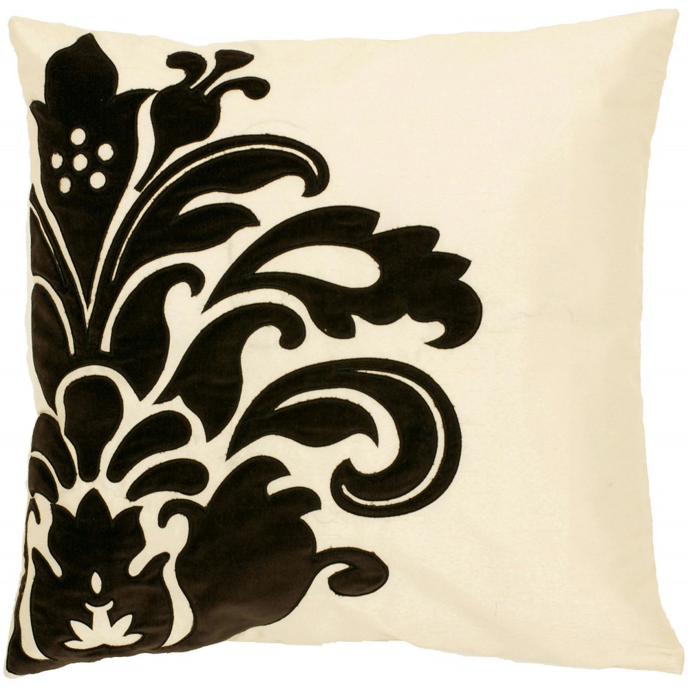 Surya Decorative Pillows P-0171 Black Pillow Shell With Down Insert 18"H X 18"W