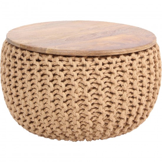 Swiss Knitted Pouf With Wood Top 20X 12X20