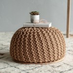 Swiss Knitted Pouf With Wood Top 20X 12X20