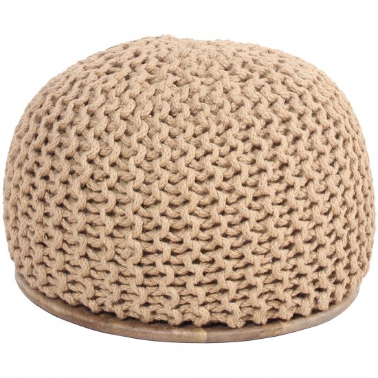 Swiss Knitted Pouf With Wood Top 20X 12X20