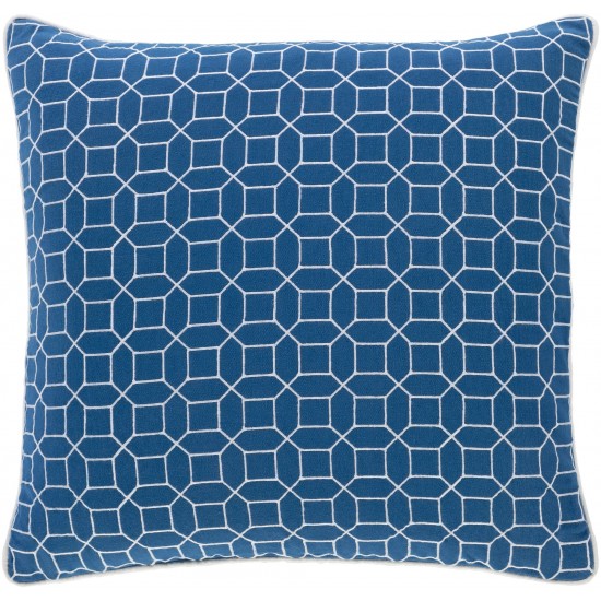 Surya Fenna Blue Pillow Shell With Down Insert 18"H X 18"W