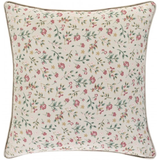 Surya Floret Light Beige Pillow Shell With Down Insert 20"H X 20"W