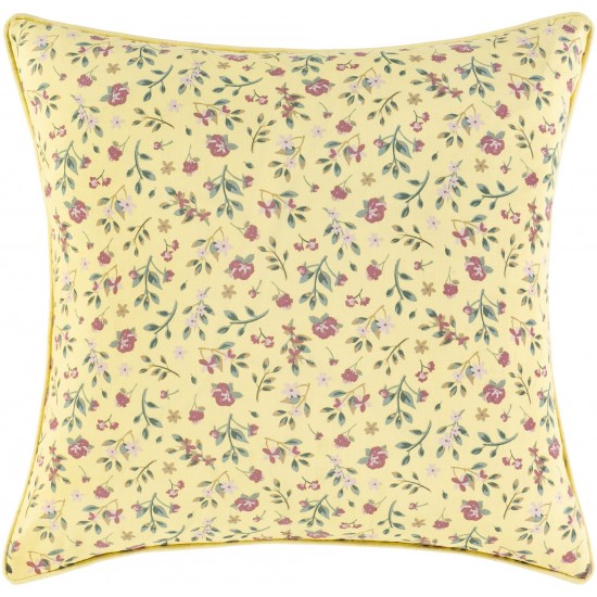 Surya Floret Bright Yellow Pillow Shell With Down Insert 20"H X 20"W