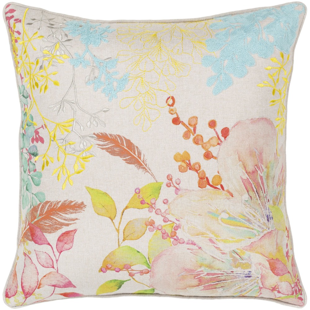 Surya Florissant Light Gray Pillow Shell With Down Insert 18"H X 18"W Surya Florissant Light Gray Pillow Shell With Down Insert 18"H X 18"W