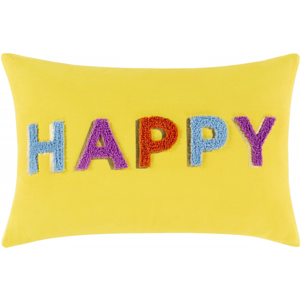 Surya Happy Yellow Pillow Shell With Polyester Insert 13"H X 20"W Surya Happy Yellow Pillow Shell With Polyester Insert 13"H X 20"W