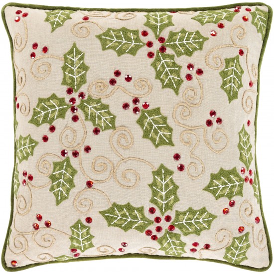 Surya Holly Berry Light Beige Pillow Shell With Down Insert 20"H X 20"W