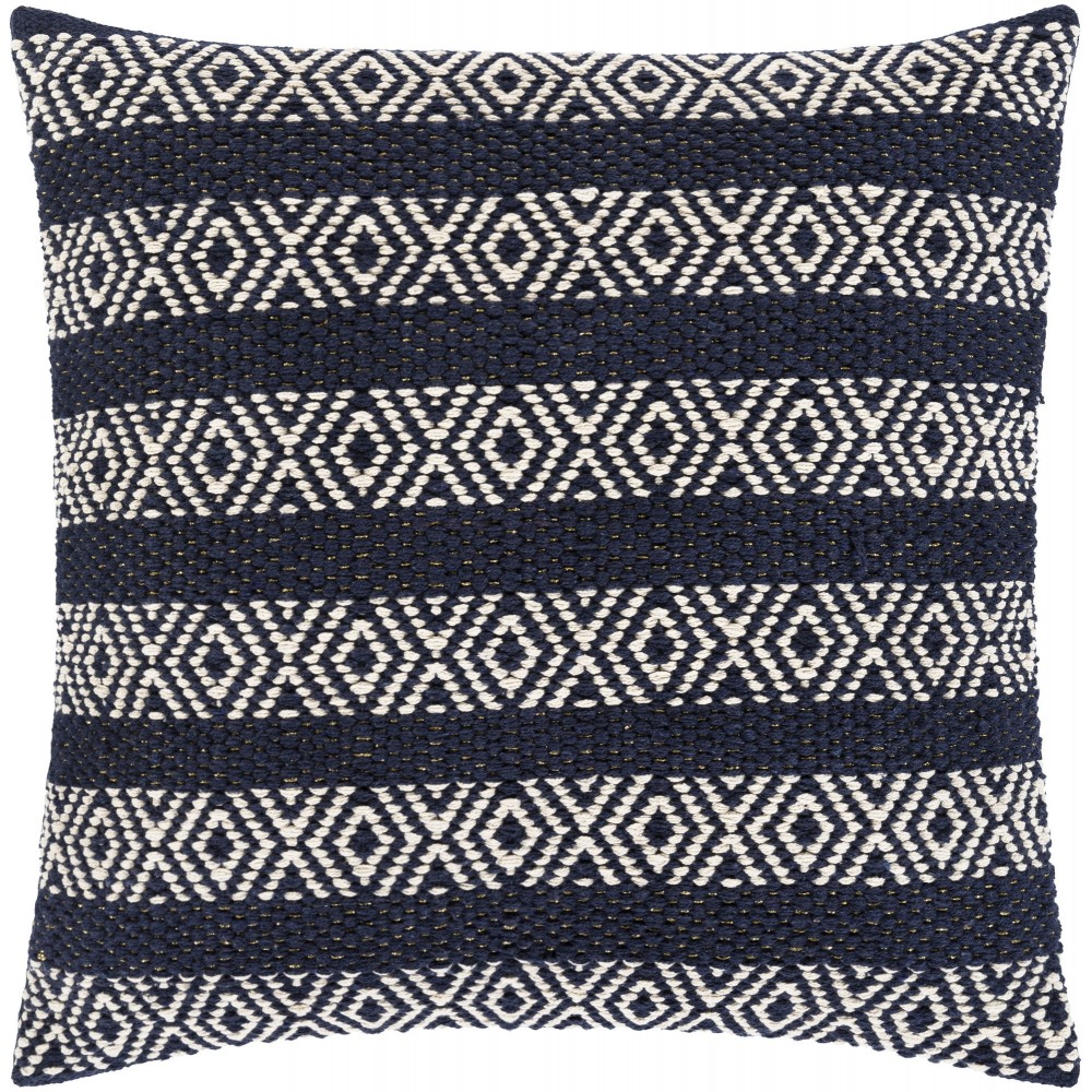 Surya Ibiza Dark Blue Pillow Shell With Down Insert 18"H X 18"W