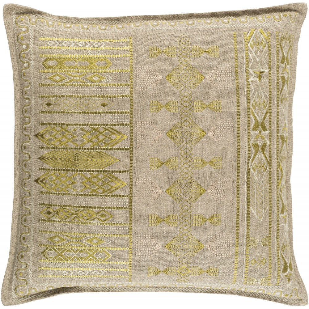 Surya Jizera Light Olive Pillow Shell With Down Insert 18"H X 18"W