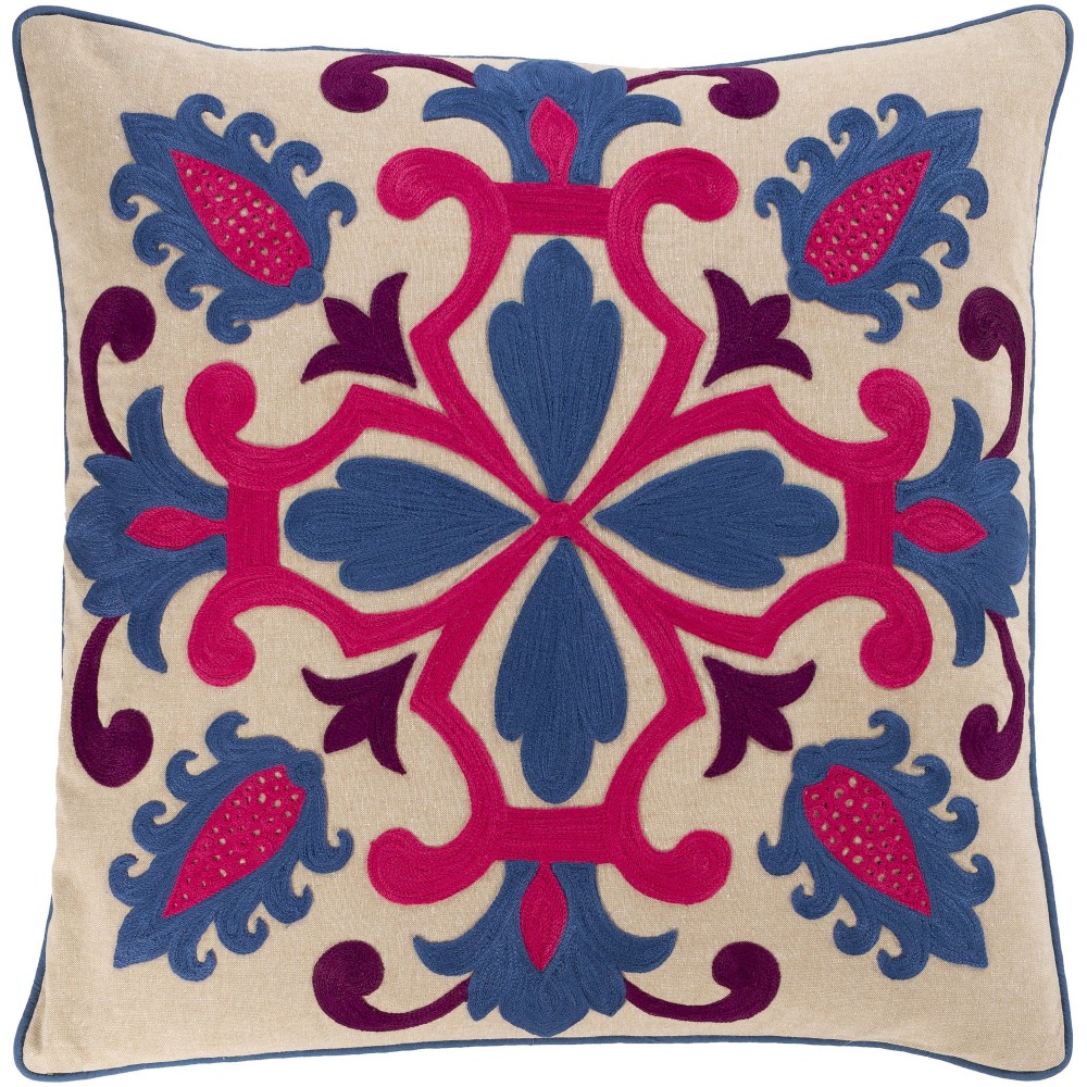 Surya Khavi Khv-003 Blue Pillow Shell With Polyester Insert 18"H X 18"W Surya Khavi Khv-003 Blue Pillow Shell With Polyester Insert 18"H X 18"W