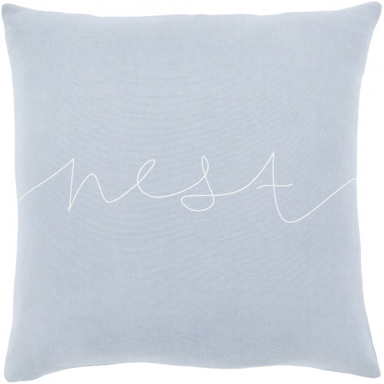 Surya Motto Light Blue Pillow Shell With Down Insert 18"H X 18"W