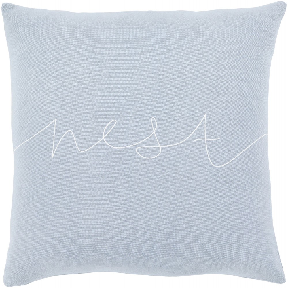 Surya Motto Light Blue Pillow Shell With Down Insert 18"H X 18"W Surya Motto Light Blue Pillow Shell With Down Insert 18"H X 18"W