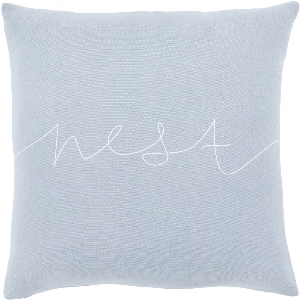 Surya Motto Light Blue Pillow Shell With Polyester Insert 18"H X 18"W