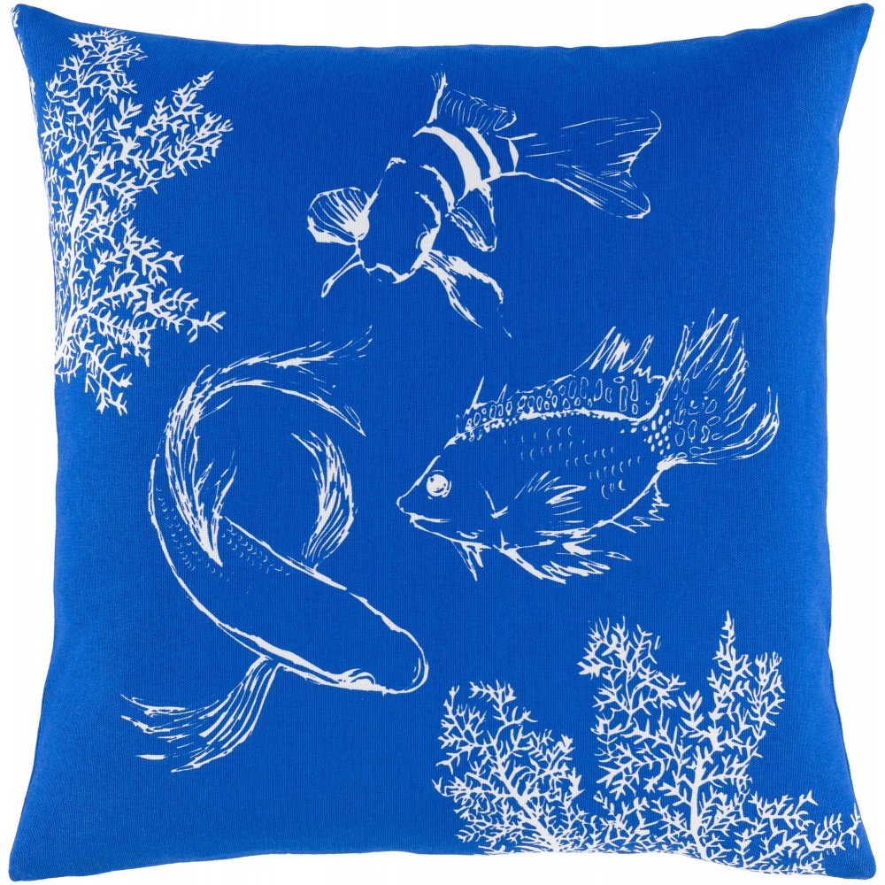 Surya Sea Life Slf-005 Dark Blue Pillow Shell With Polyester Insert 18"H X 18"W