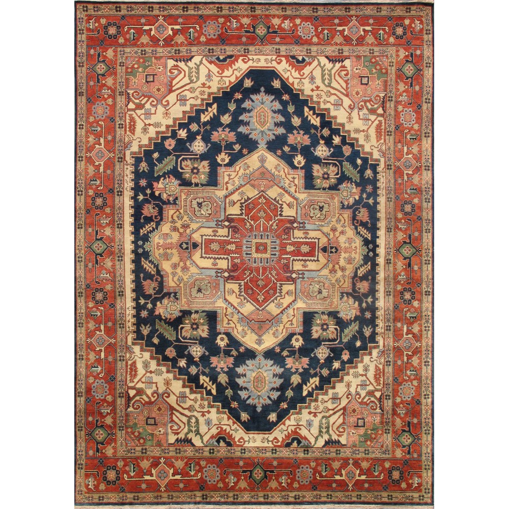 Pasargad Home Serapi Collection Hand-Knotted Navy Wool Area Rug - 8'0" X 9'11"