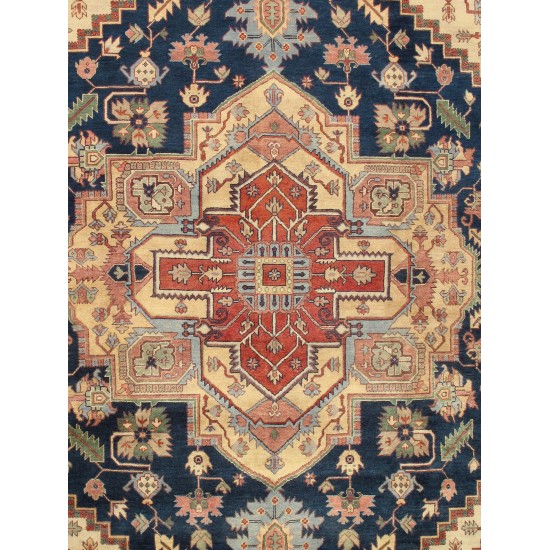 Pasargad Home Serapi Collection Hand-Knotted Navy Wool Area Rug - 8'0" X 9'11"