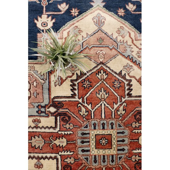 Pasargad Home Serapi Collection Hand-Knotted Navy Wool Area Rug - 8'0" X 9'11"