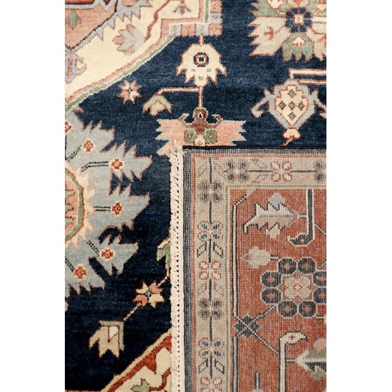 Pasargad Home Serapi Collection Hand-Knotted Navy Wool Area Rug - 8'0" X 9'11"