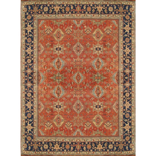 Pasargad Home Mahal Collection Hand-Knotted Rust Wool Area Rug - 9'0" X 12'1"