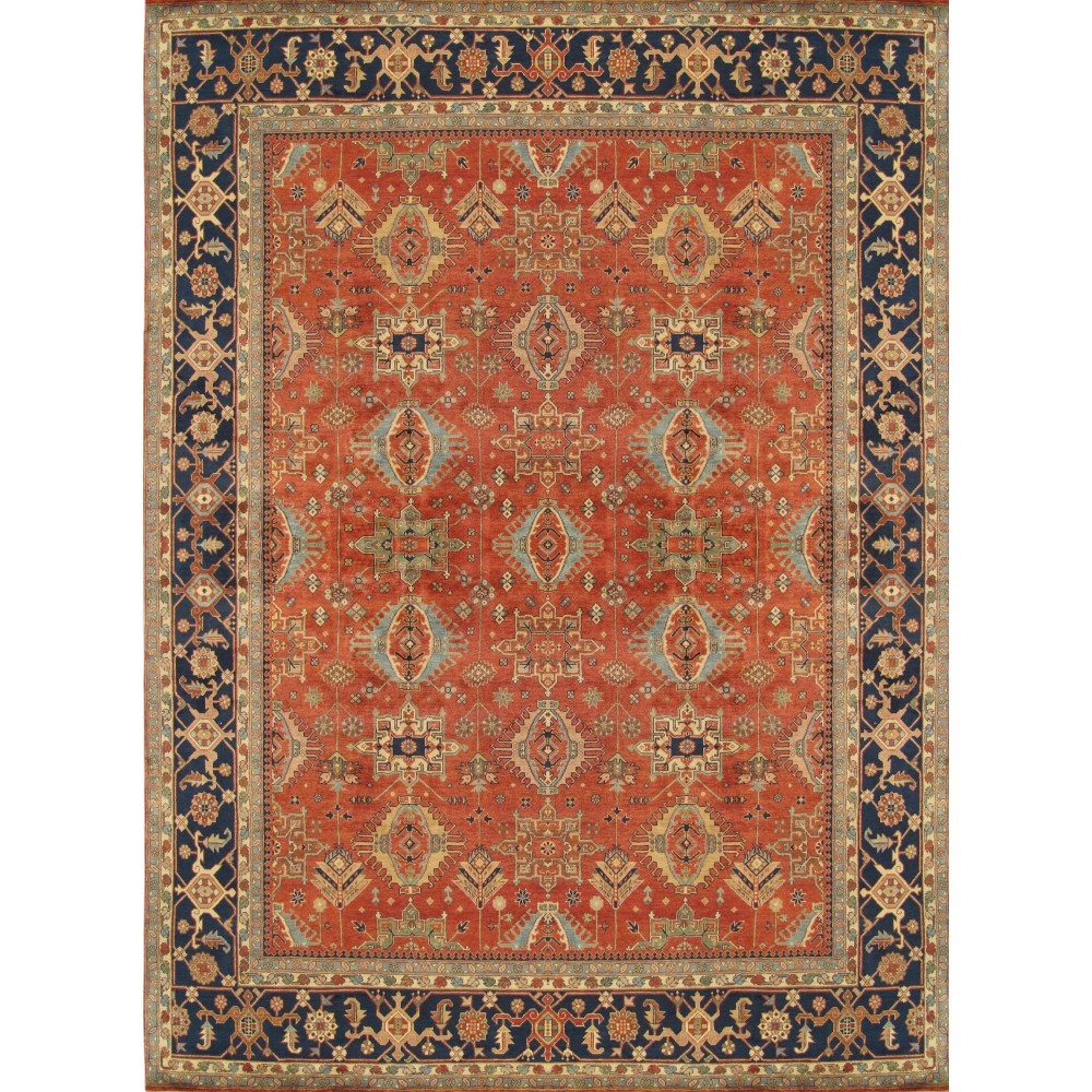 Pasargad Home Mahal Collection Hand-Knotted Rust Wool Area Rug - 9'0" X 12'1"