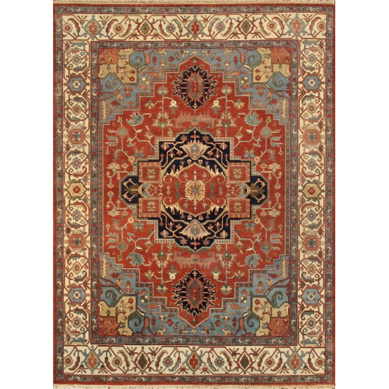 Pasargad Home Serapi Collection Hand-Knotted Rust Wool Area Rug - 9'2" X 11'11"