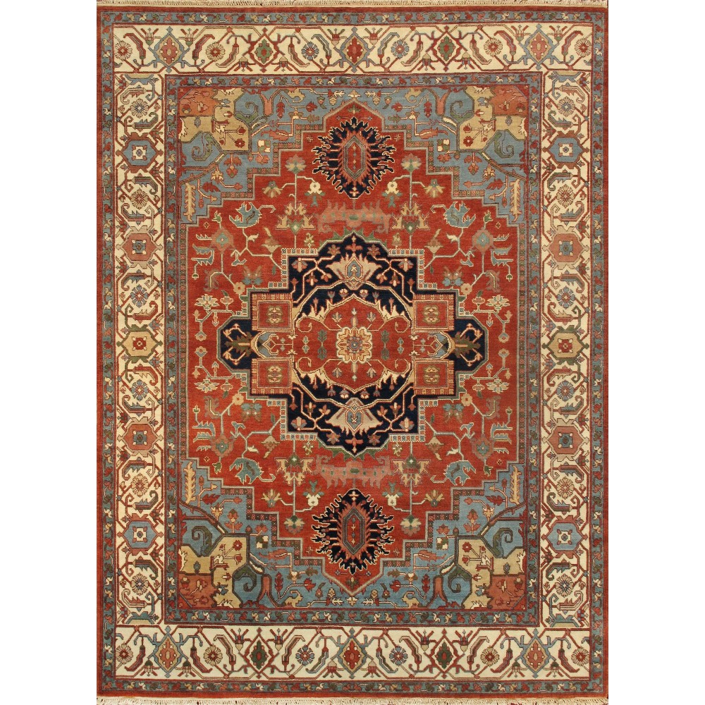 Pasargad Home Serapi Collection Hand-Knotted Rust Wool Area Rug - 9'2" X 11'11"