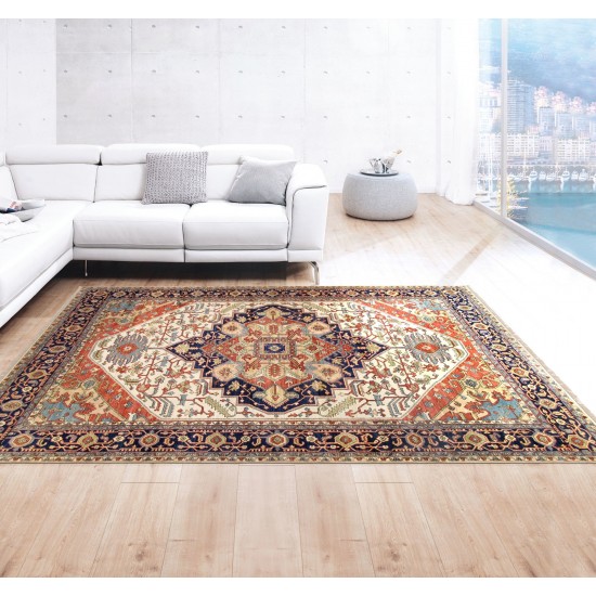 Pasargad Home Serapi Collection Hand-Knotted Ivory Wool Area Rug - 6'0" X 8'11"