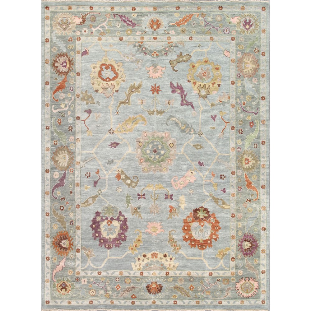 Pasargad Home Oushak Collection Hand-Knotted Blue Wool Area Rug - 8'10" X 11'11"