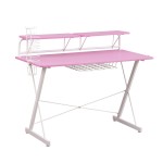 Techni Sport TS-200 Carbon Computer Gaming Desk with Shelving, Pink