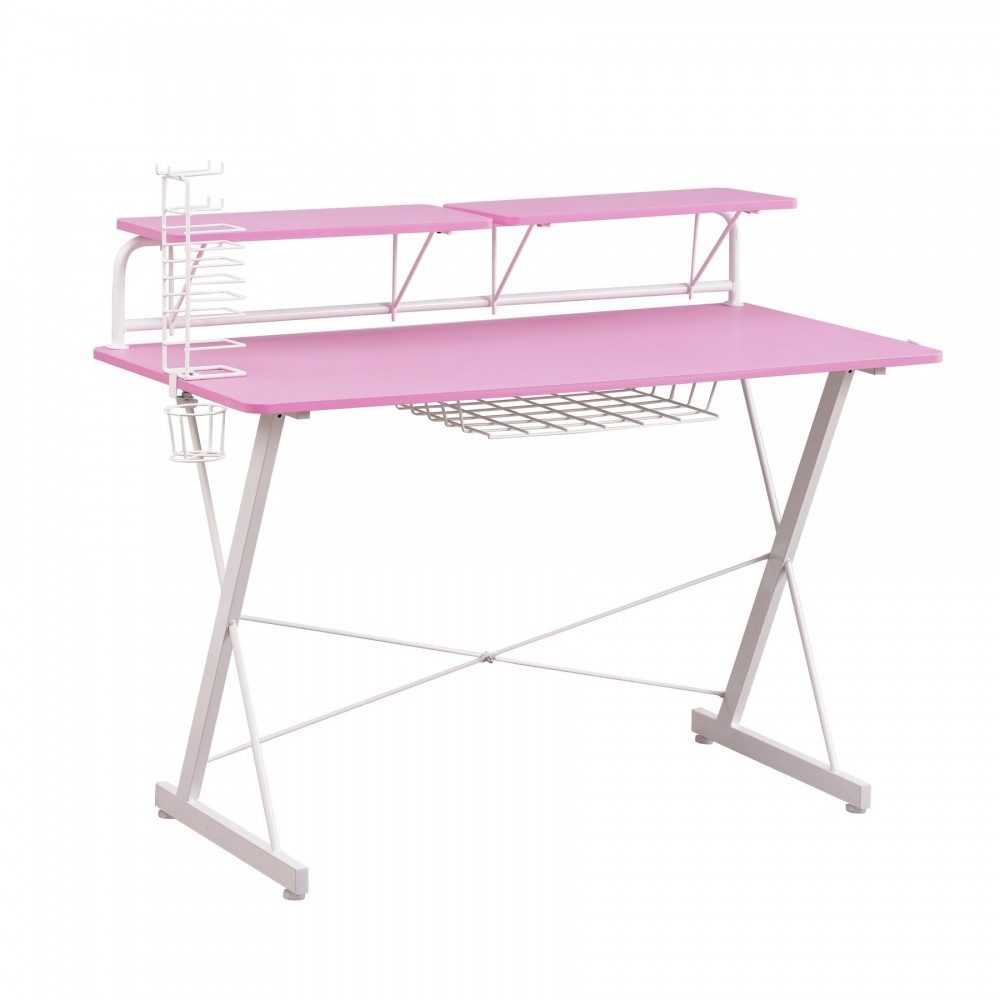 Techni Sport TS-200 Carbon Computer Gaming Desk with Shelving, Pink