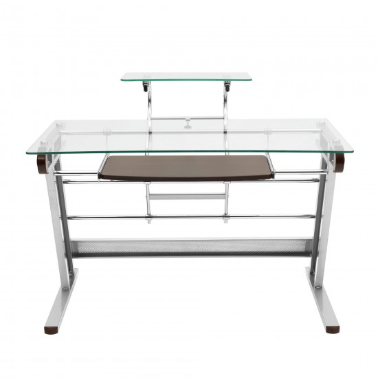 Techni Mobili Home Office Workstation with Sturdy Chrome Base, Glass