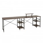 Techni Mobili L-Shape Industrial Desk with storage shelves, Walnut