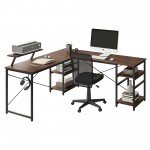 Techni Mobili L-Shape Industrial Desk with storage shelves, Walnut