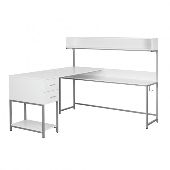 Techni Mobili L-Shape Desk with Hutch and Storage, white