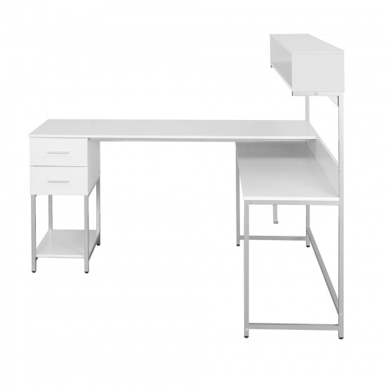 Techni Mobili L-Shape Desk with Hutch and Storage, white