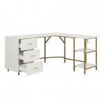 Techni Mobili L-Shape Home Office Two-Tone Desk with Storage, Gold