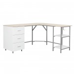 Techni Mobili L-Shape Home Office Two-Tone Desk with Storage, Sand